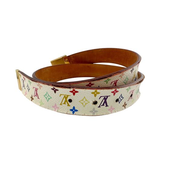 Louis Vuitton Suntulle Carre White Monogram Multicolor Murakami Belt Sz 32 (80) - Picture 12 of 13